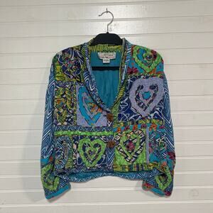 Westbrook Vintage Quilted Patchwork Heart Print Jacket Size Small Boho Cottage